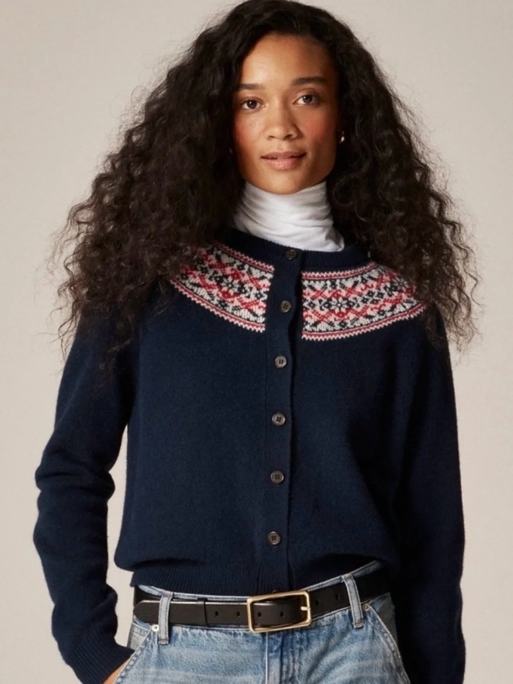 NEW J. Crew Classic Fair Isle cardigan in vintage wool Navy NWOT Small CP416